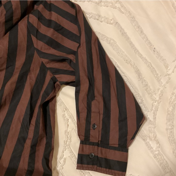 NWT Viral aerie Black & chocolate brown Striped Button-Down good day Shirt XL - Picture 4 of 7